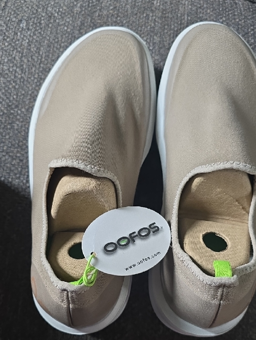 OOFOS Women's Slip-On Sneakers in Beige with White Sole - Picture 2 of 4